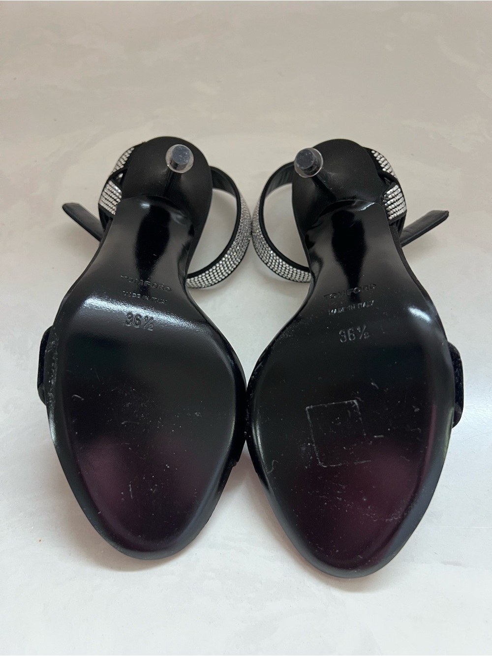 Tom Ford black velvet silk crystal stiletto sandals size 36 1/2 - Picture 9 of 9